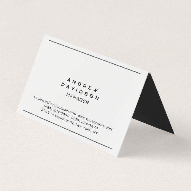 White Gray Border Trendy Plain Chic Business Card (Front)