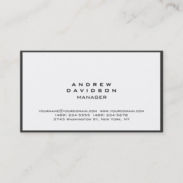 White Gray Border Trendy Plain Chic Business Card (Front)