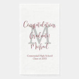 White Gray Burgundy Monogrammed Graduation Party Paper Guest Towels