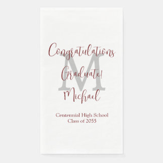 White Gray Burgundy Monogrammed Graduation Party Paper Guest Towels