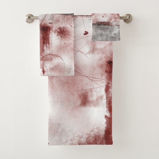 White Gray Burgundy Rustic Modern Abstract Nr56 Bath Towel Set (Insitu)