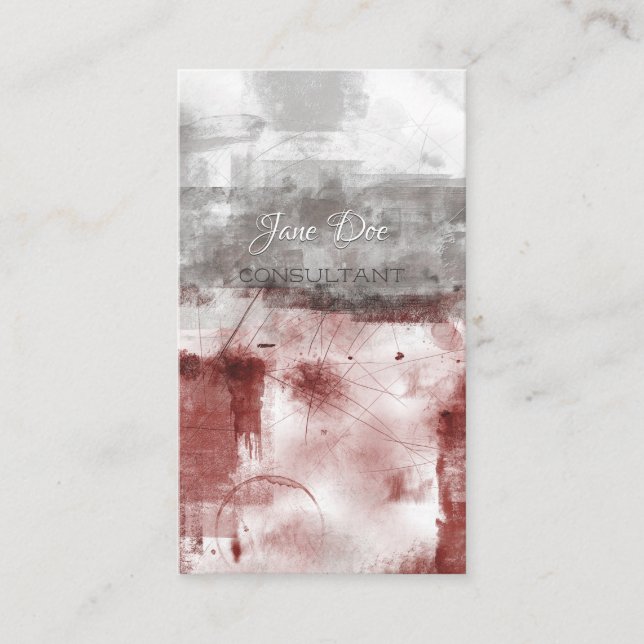 White Gray Burgundy Rustic Modern Abstract Nr56 Business Card (Front)
