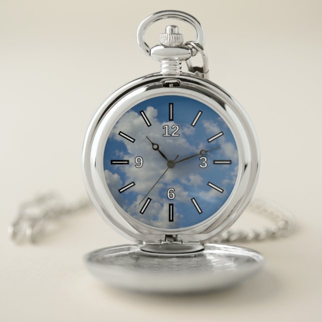 White/Gray Clouds and Blue Sky Pocket Watch (Inside)