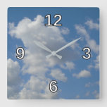 [ Thumbnail: White/Gray Clouds and Blue Sky Square Clock ]