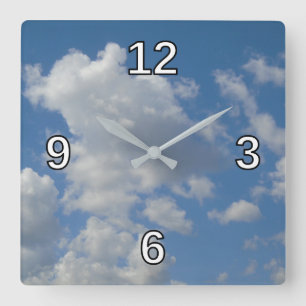 White/Gray Clouds and Blue Sky Square Clock