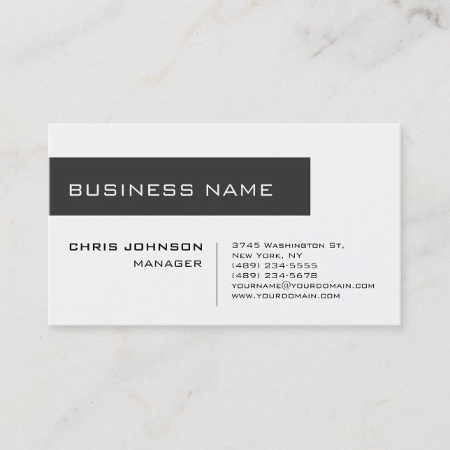 White Gray Contemporary Manager Business Card (Front)