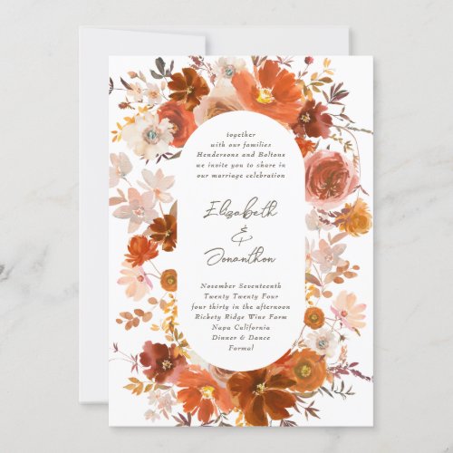 White Gray Copper Floral Botanical Wedding Arch Invitation