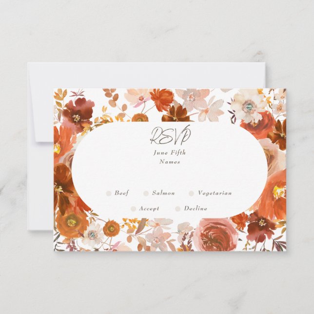 White Gray Copper Floral Botanical Wedding Arch RSVP Card (Front)