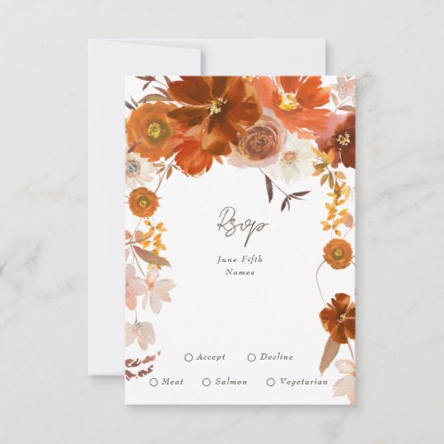 White Gray Copper Floral Botanical Wedding RSVP Card