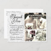 White/Gray Damask Wedding Thank You Card 3 Photos (Front/Back)