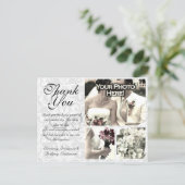 White/Gray Damask Wedding Thank You Card 3 Photos (Standing Front)