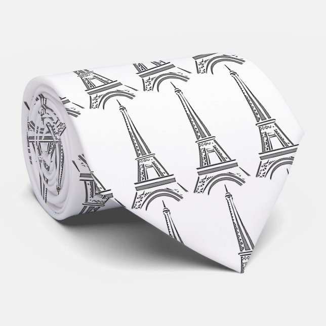 White & Gray Eiffel Tower Tie (Rolled)