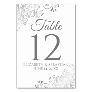 White & Gray Elegant Filigree Wedding Table Number