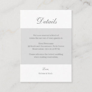 White Gray Elegant Wedding Hotel Detail Enclosure Card