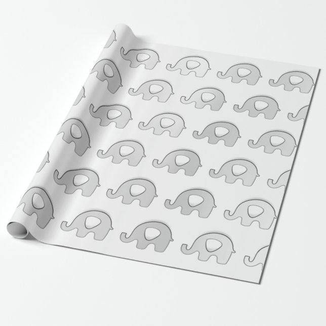 White Gray Elephants Baby Shower Princess Girl Boy Wrapping Paper (Unrolled)