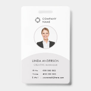 White Gray Employee Photo ID Company Logo Classy Badge