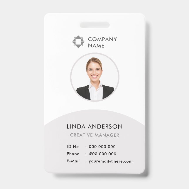 White Gray Employee Photo ID Company Logo Classy Badge (Front)