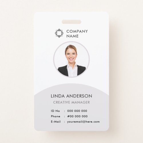 White Gray Employee Photo ID Company Logo Classy Badge