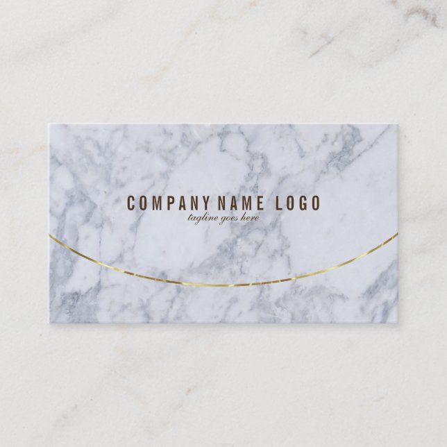White & Gray Faux Marble Gold Accents Business Card (Front)