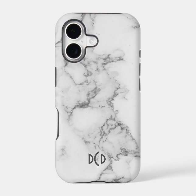 White & gray  faux marble iphone case (Back)