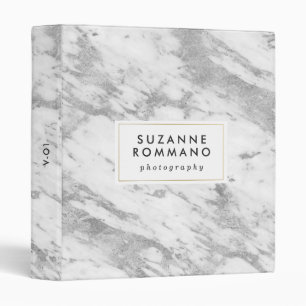 White & gray faux marble print 3 ring binder