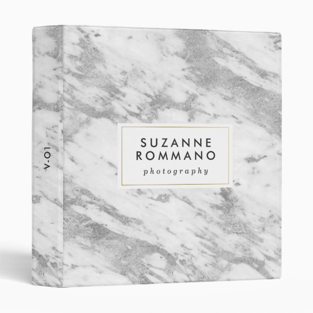 White & gray faux marble print 3 ring binder (Front/Spine)