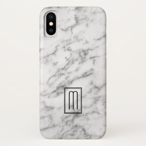 White  Gray Faux Marble Texture Monogram iPhone X Case