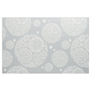 White & Gray Floral Geometric Circles Fabric