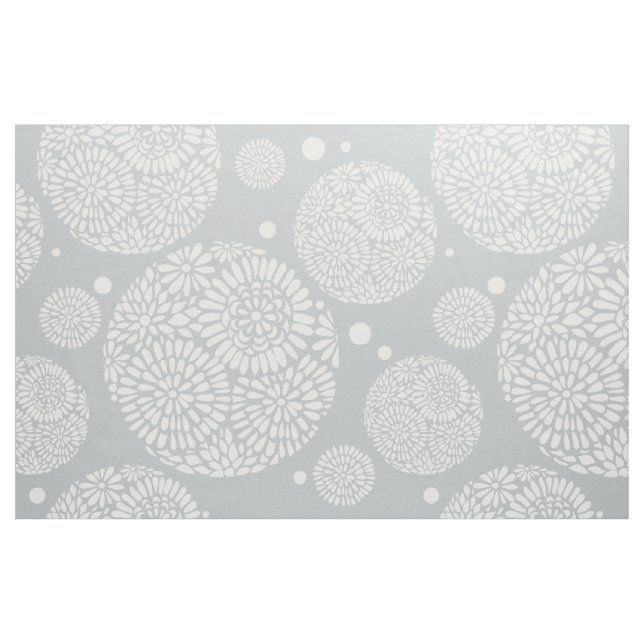White & Gray Floral Geometric Circles Fabric (Fat Quarter)