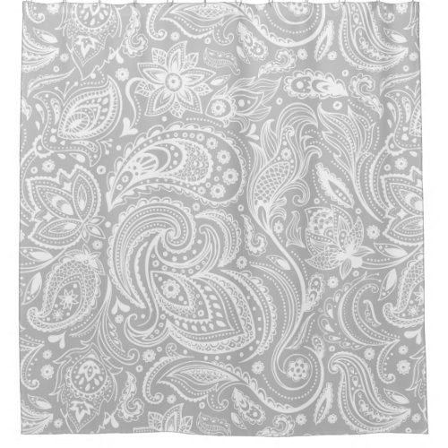 White  Gray Floral Paisley Lace Pattern Shower Curtain