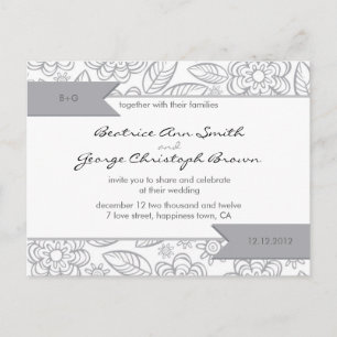 white & gray flowers pattern wedding invite