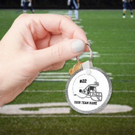 White Gray Football Helmet Silver Border Keychain