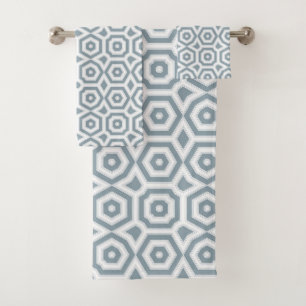 white gray geometric pattern art deco bath towel set
