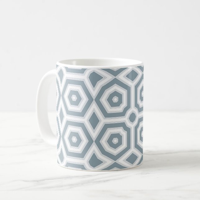 white gray geometric pattern art deco  coffee mug (Front Left)