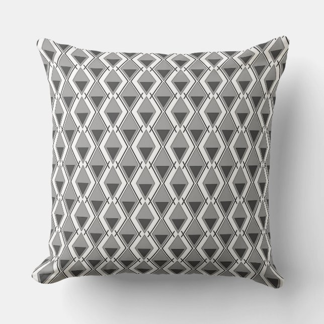 white gray geometric print art deco throw pillow (Front)