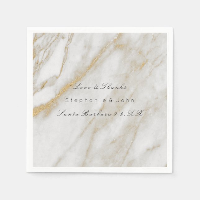White Gray Gold  Abstract Stone  Marble Wedding Napkins (Front)