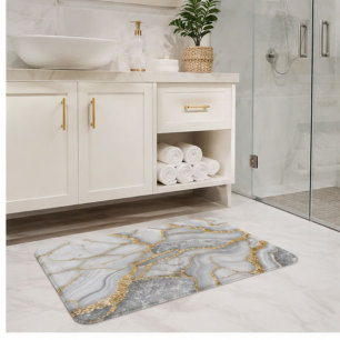 White Gray Gold Agate Marble Geode Luxury Bath Mat