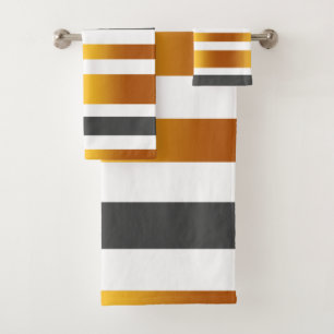 White gray gold effect striped bath towel set