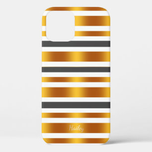 White gray gold effect striped iPhone 12 case