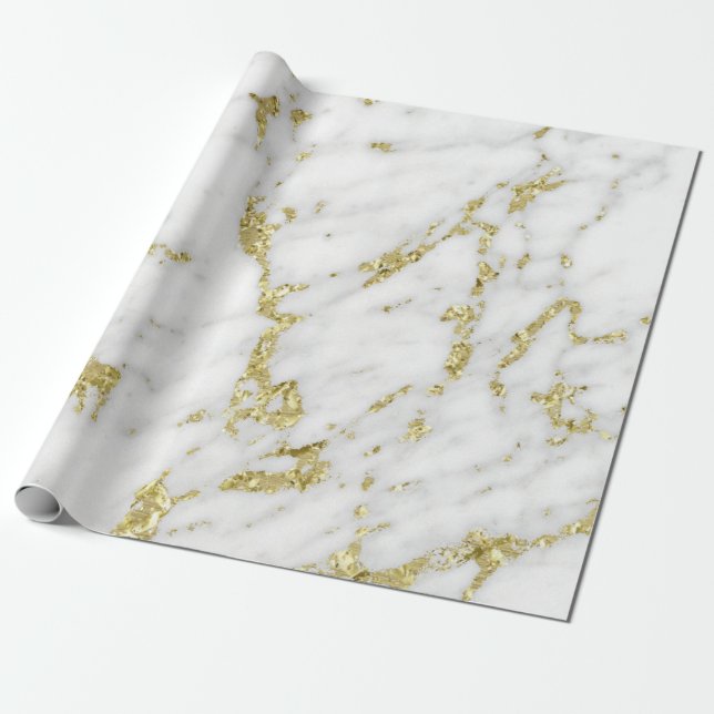 White Gray Gold  Glitter Carrara Marble Stone Lux Wrapping Paper (Unrolled)