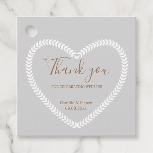 White Gray Gold Heart Elegant Thank You Wedding Favor Tags