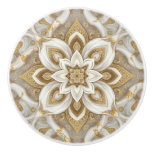 white gray gold marble flower Dream Abstract Ceramic Knob