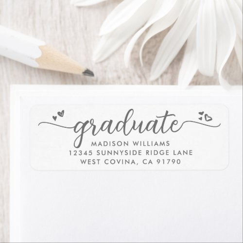 White Gray Graduation Script Hearts Modern Address Label