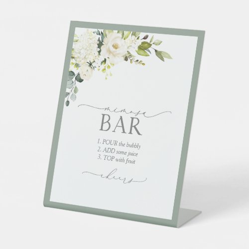 White Gray Green Floral Bridal Shower Mimosa Bar Pedestal Sign