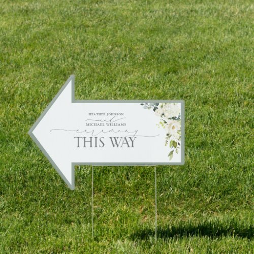 White Gray Green Floral Watercolor This Way Sign