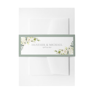 White Gray Green Floral Watercolor Wedding Invitat Invitation Belly Band