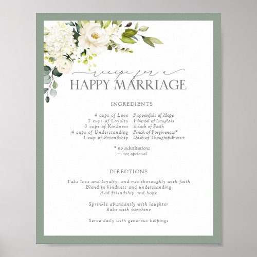 White Gray Green Recipe for a Happy Marriage Poster