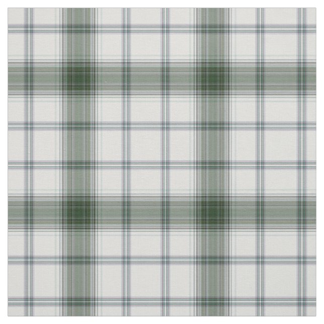 White Gray Green Tartan Plaid Fabric (Swatch)