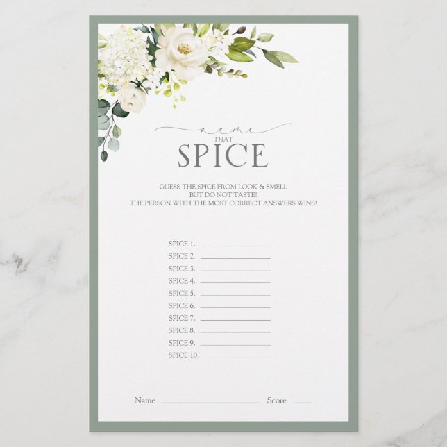 White Gray Green Watercolor Bridal Shower Game (Front)