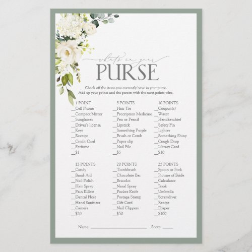 White Gray Green Watercolor Bridal Shower Game